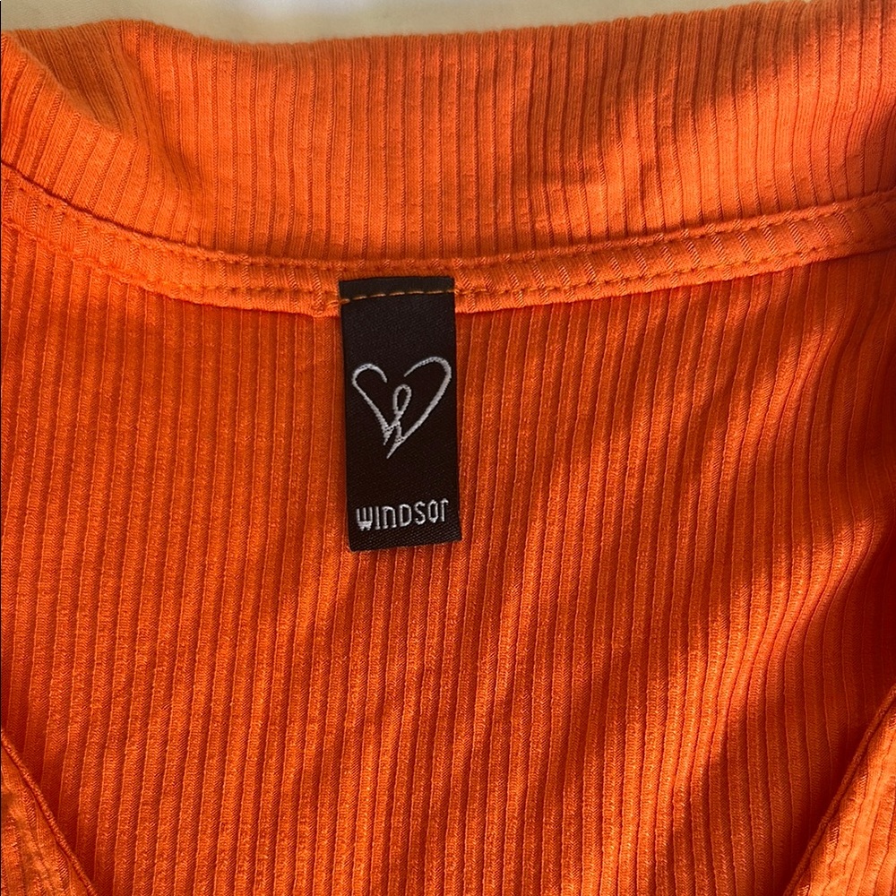 Orange Ribbed Zip-Up Top - Picture 2 of 4